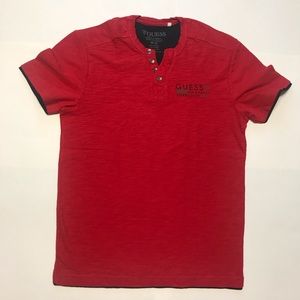 Lightly Used Guess Red with Buttons on neckline Men's Shirt - Medium